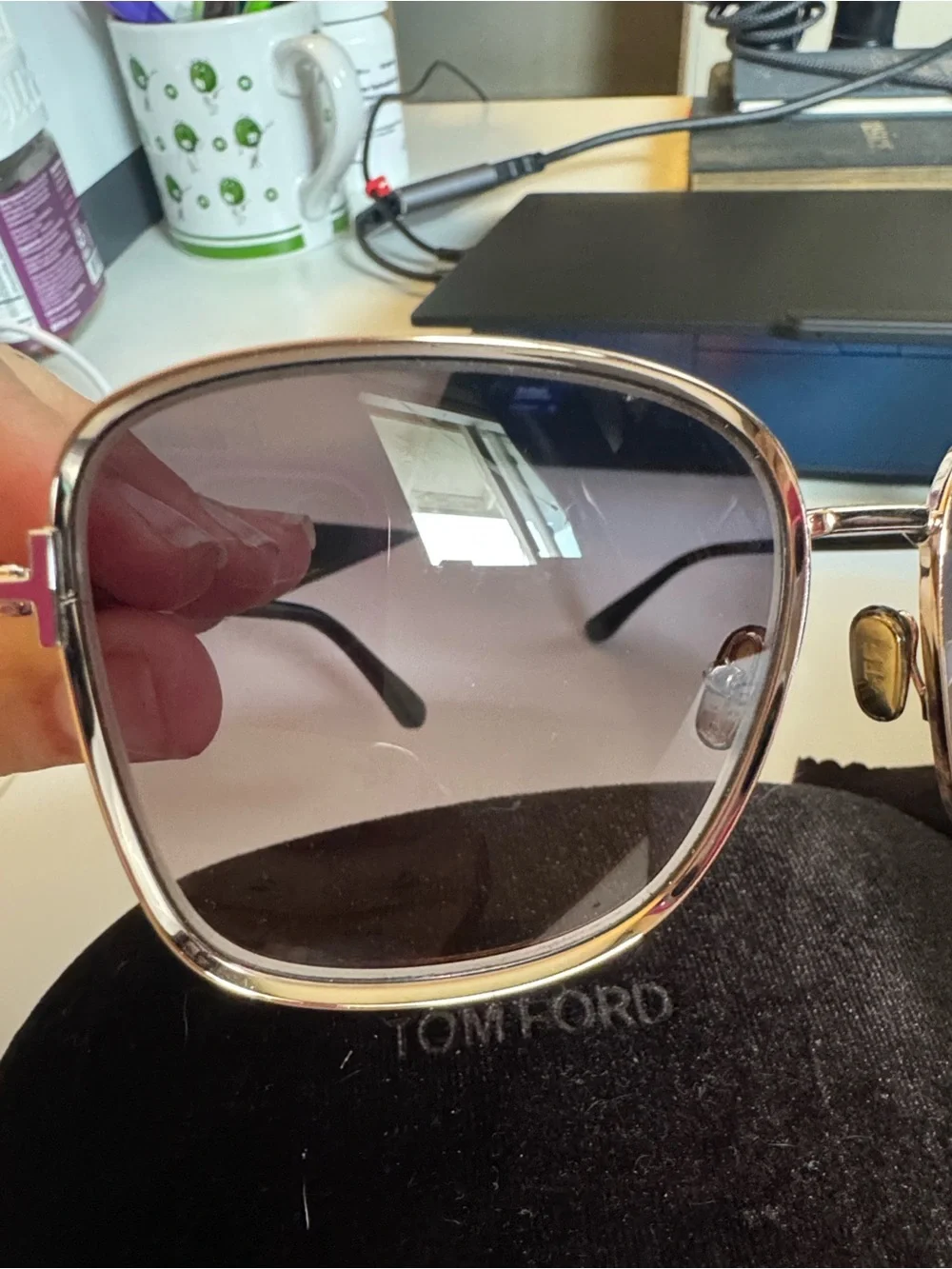 Tom Ford Gold and Brown Oversized Square Sunglasses